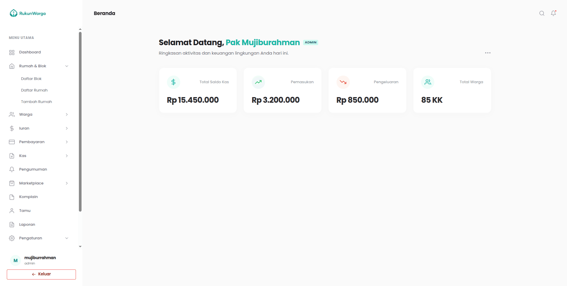 RukunWarga App Dashboard - Foreground